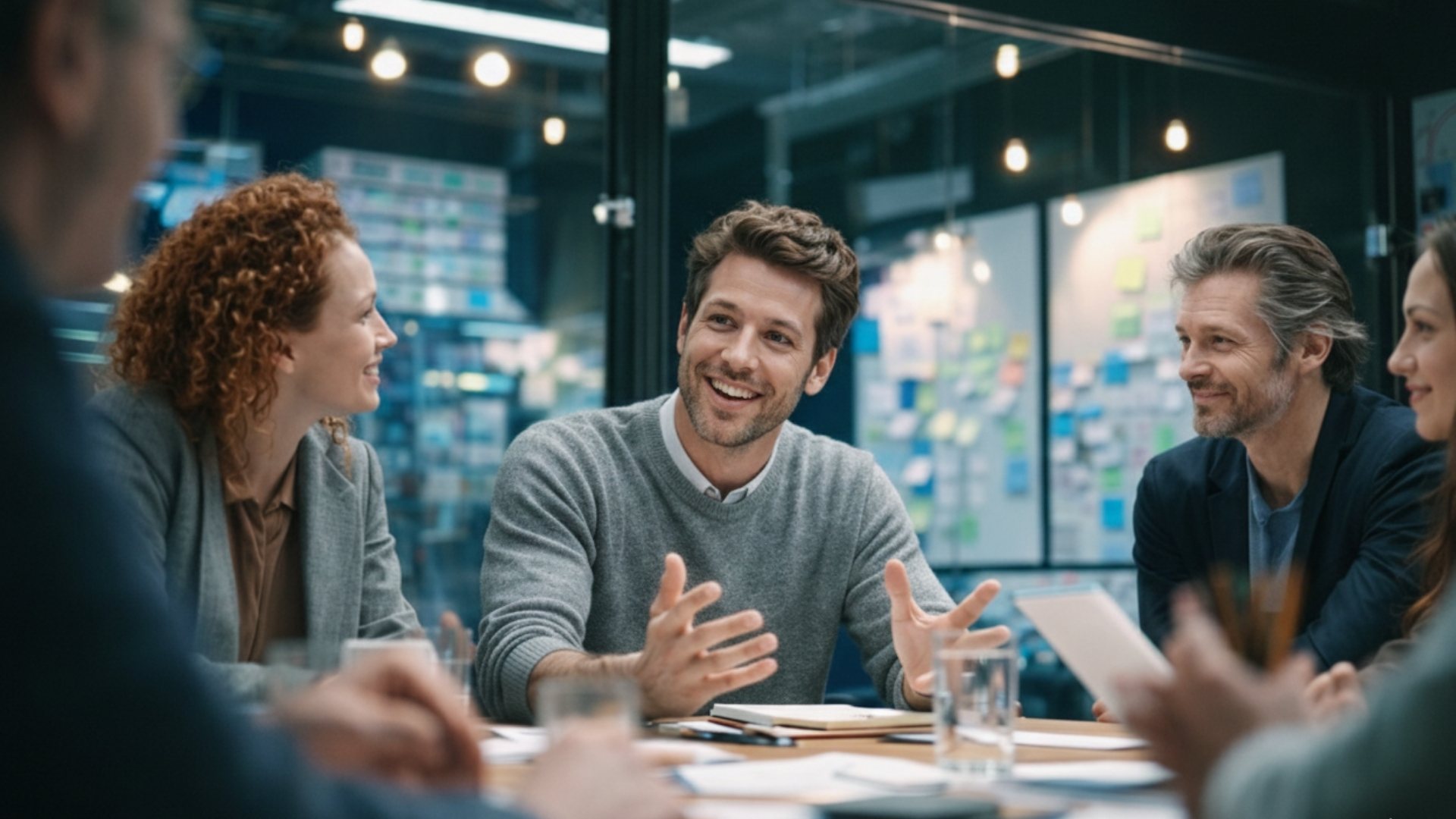 Collaborative Team Huddle illustrating the positive reactions of our consumer engagement solutions