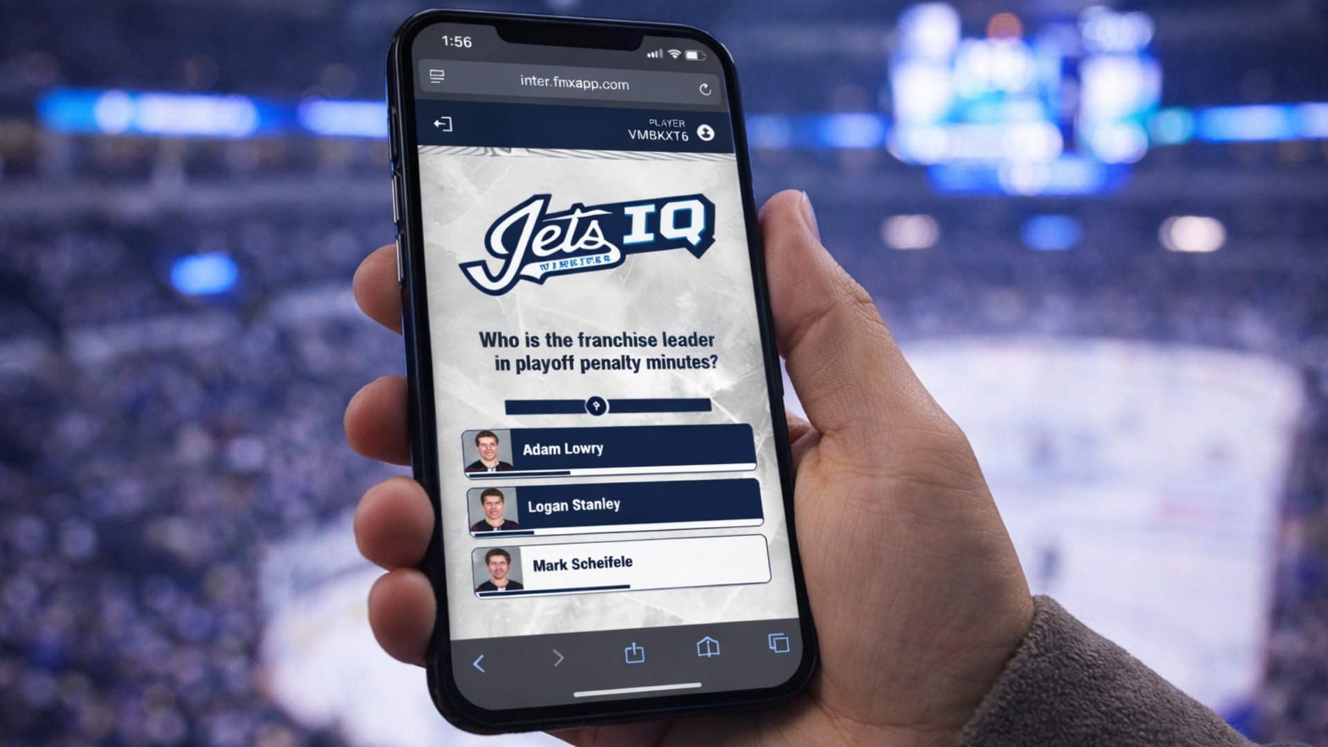 Screenshot of the "Jets IQ" trivia game, powered by our consumer engagement tools to drive real-time fan interaction.