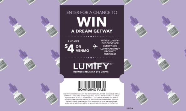 Lumify promotional graphic for a $10,000 dream getaway sweepstakes, powered by our consumer engagement tools to drive brand interaction.