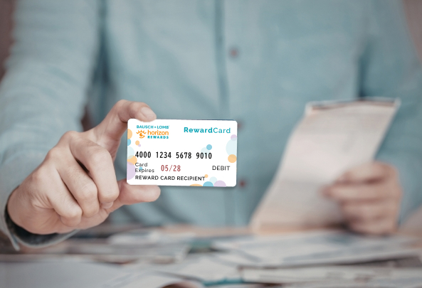 A Bausch + Lomb (B+L) rewards card, showcasing the secure and scalable consumer engagement solutions IC Engage builds for global loyalty programs.