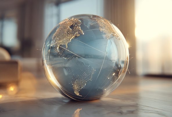 An image of a stylized globe, illustrating the secure and compliant execution of our consumer engagement solutions in international markets.