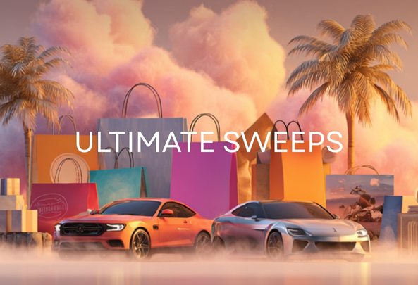 Promotional image for sweepstakes featuring sports cars and gift bags, showcasing how IC Engage uses consumer engagement solutions to turn prizes into brand experiences.