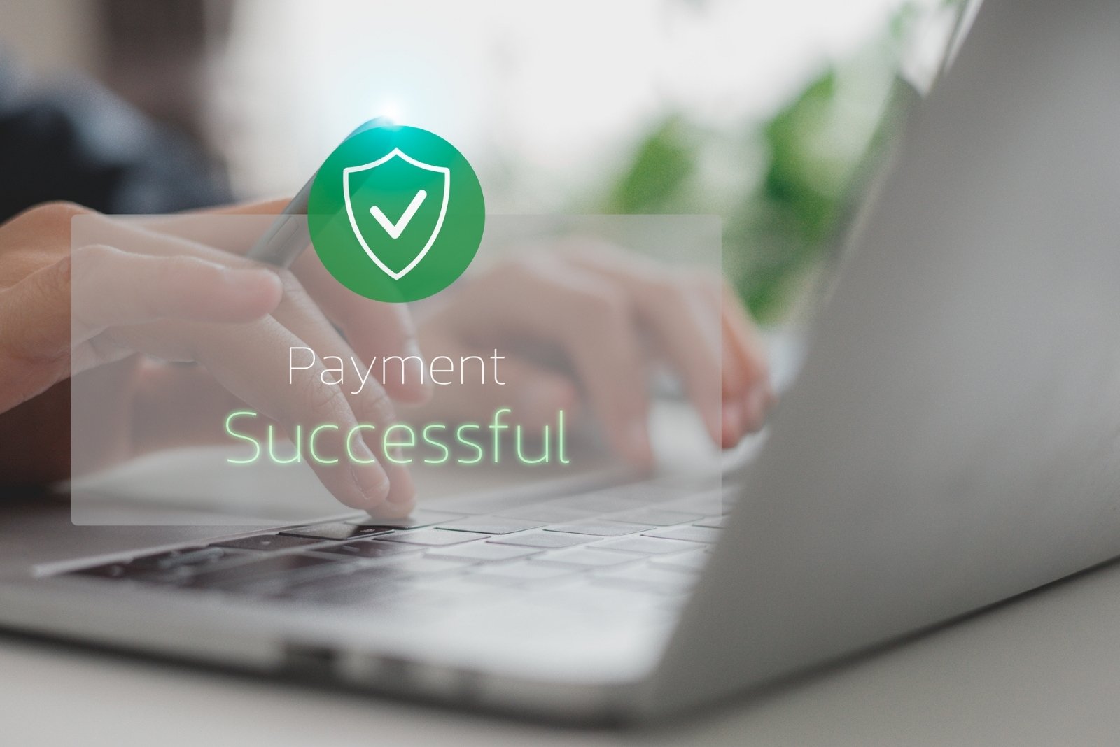 A computer screen displaying a green "payment successful" icon, representing the secure transaction capabilities of our Canadian mobile messaging solutions.