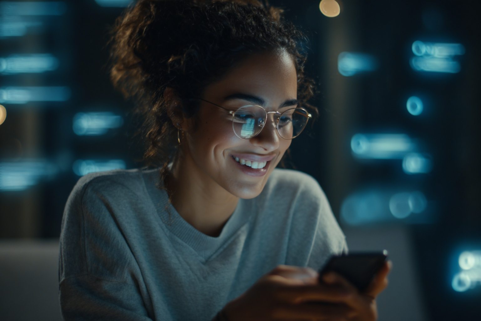 Woman interacting with her phone illustrating the power of consumer engagement tools.